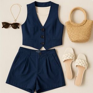 NWT Commense Linen Blend Vest and Shorts Set